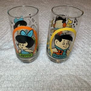 The Flintstones Kids Pizza Hut Glasses 1986 Freddy and Betty Like New